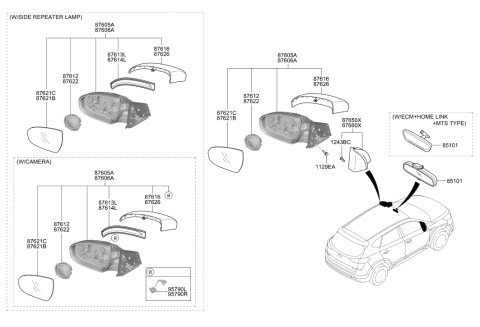 2021 Hyundai Tucson Outside Mirror Lamp Assembly Left Hand Diagram for 87613-D3100