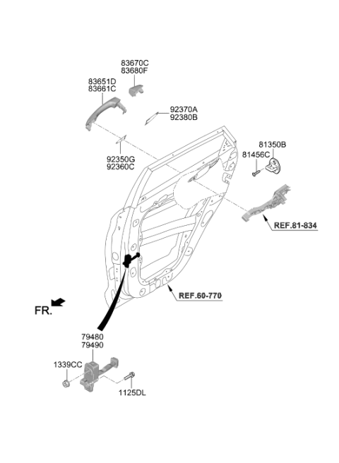 2021 Hyundai Tucson Rear Door Outside Grip, Right Diagram for 83661-D3010