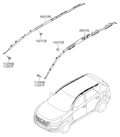 2019 Hyundai Tucson Left Hand Curtain Air Bag Module Diagram for 85010-D3000