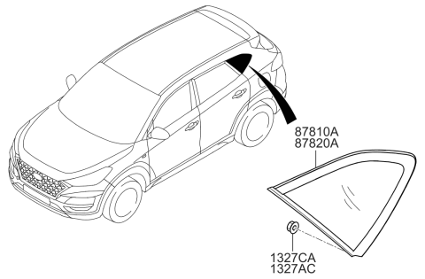 2019 Hyundai Tucson Quarter Glass & Moulding Assembly Diagram for 87820-D3110