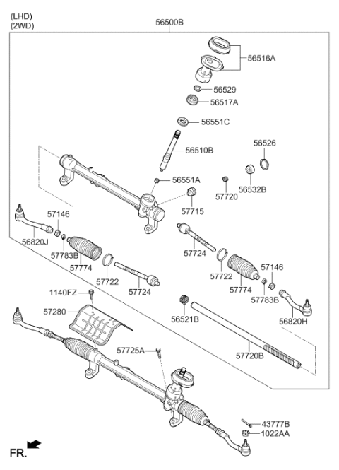 2020 Hyundai Tucson Steering Gear Assembly Diagram for 56500-D3500