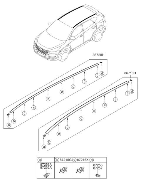2019 Hyundai Tucson Clip Roof Moulding Diagram for 87219-D3000