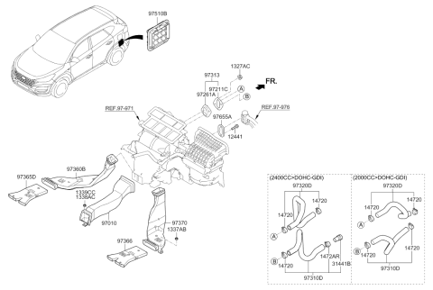 2019 Hyundai Tucson Rear Heating Duct Left Hand Diagram for 97360-D3000