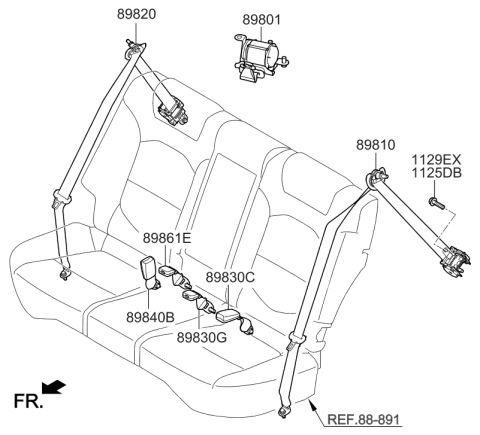 2019 Hyundai Tucson Rear Seat Belt Assembly,Right Diagram for 89820-D3500-UUE