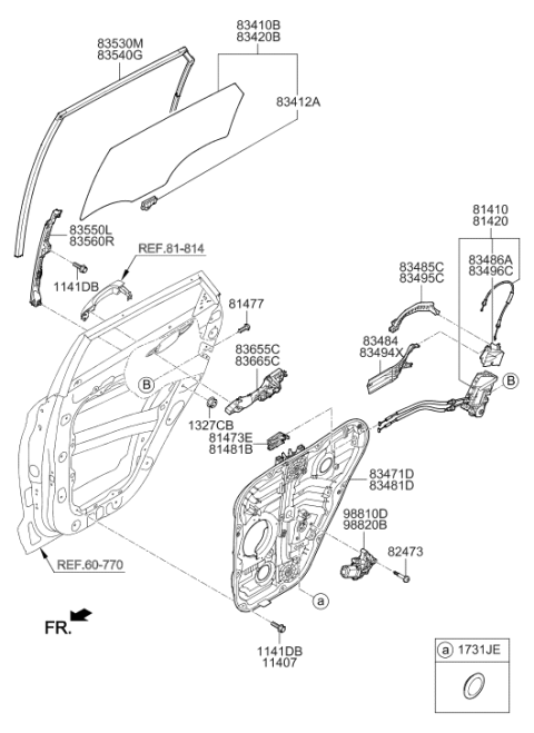2020 Hyundai Tucson Run-Rear Door Window Glass,LH Diagram for 83530-D3000