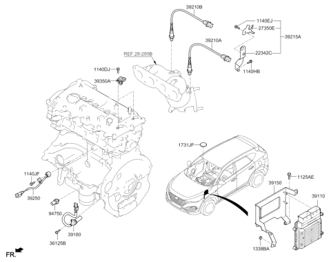 2019 Hyundai Tucson Oxygen Sensor Assembly Diagram for 39210-2E101