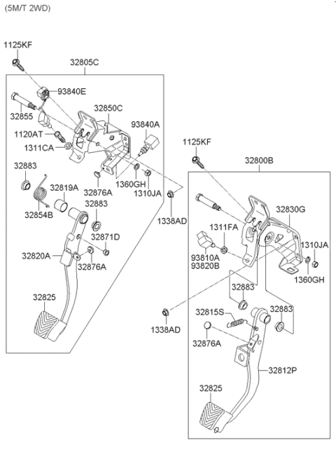 2005 Hyundai Accent Brake Pedal Assembly Diagram for 32800-1G000