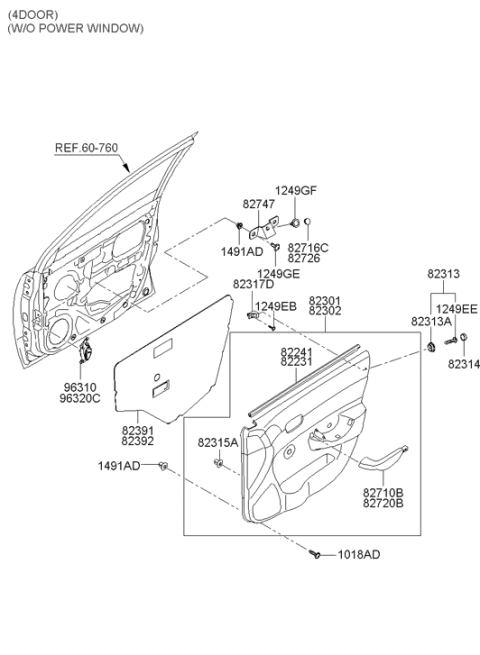2005 Hyundai Accent New Body Style Front Door Trim Diagram 2