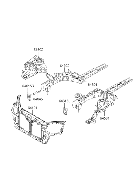 2005 Hyundai Accent Front End Module Carrier Assembly Diagram for 64101-1E000
