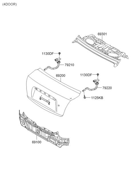 2006 Hyundai Accent Back Panel Assembly Diagram for 69100-1E210