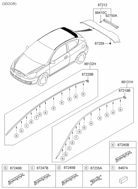 2005 Hyundai Accent New Body Style Roof Garnish Diagram 2