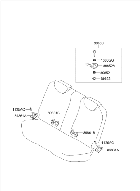 2006 Hyundai Accent Child Rest Hook Holder Assembly Diagram for 89850-1G100