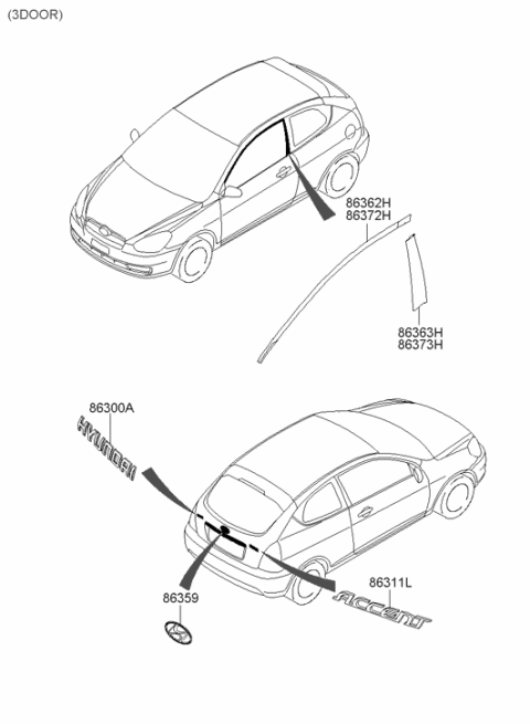 2006 Hyundai Accent New Body Style (Produced Before SEP.03.2006) Emblem Diagram 2