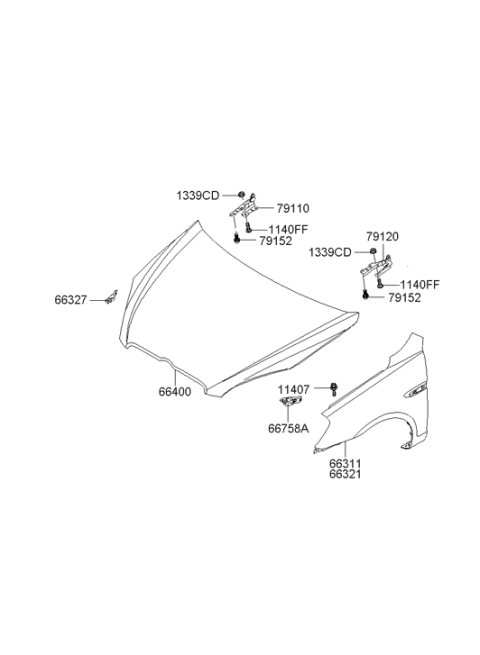 2006 Hyundai Accent Hood Panel Assembly Diagram for 66400-1E010
