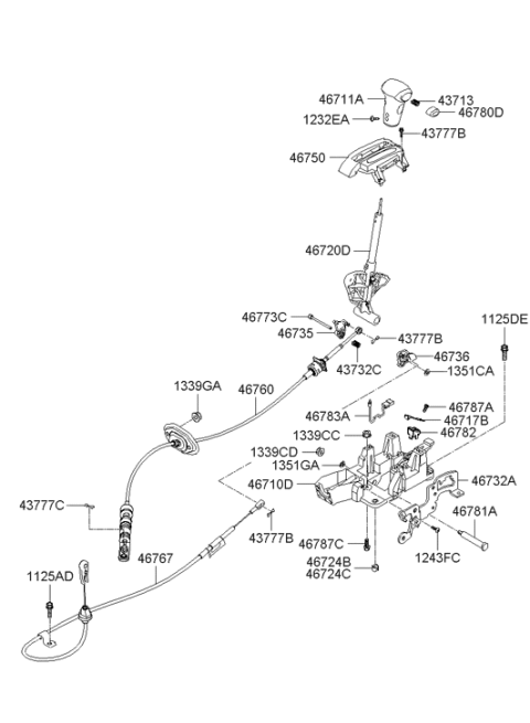 2006 Hyundai Accent Gear Shift Lever Knob Assembly Diagram for 46711-1G100-AR
