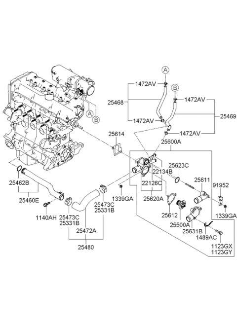 2006 Hyundai Accent Hose Clamp Diagram for 25473-23030