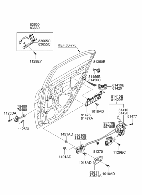 2006 Hyundai Accent Rear Interior Door Handle Assembly Left Diagram for 83610-1E000-FZ