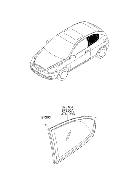 2006 Hyundai Accent Quarter Glass & Moulding Assembly Diagram for 87820-1E000