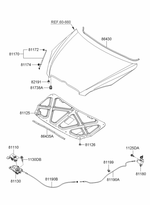 2006 Hyundai Accent Hood Stay Rod Assembly Diagram for 81170-1E000