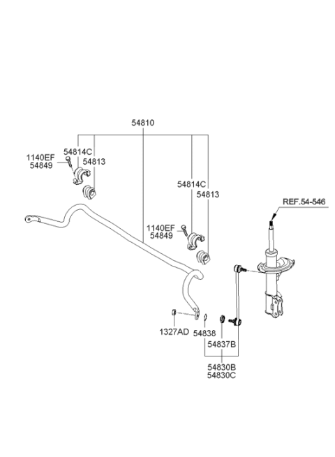 2005 Hyundai Accent Front Stabilizer Link Assembly Left Hand Diagram for 54830-1G000