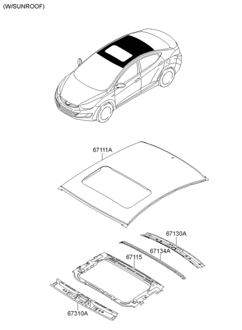 2014 Hyundai Elantra US Alabama made Roof Panel Diagram 2