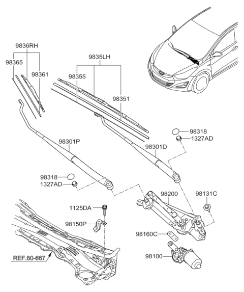 2015 Hyundai Elantra Wiper Bracket-Cowl,Front Diagram for 98150-3X000