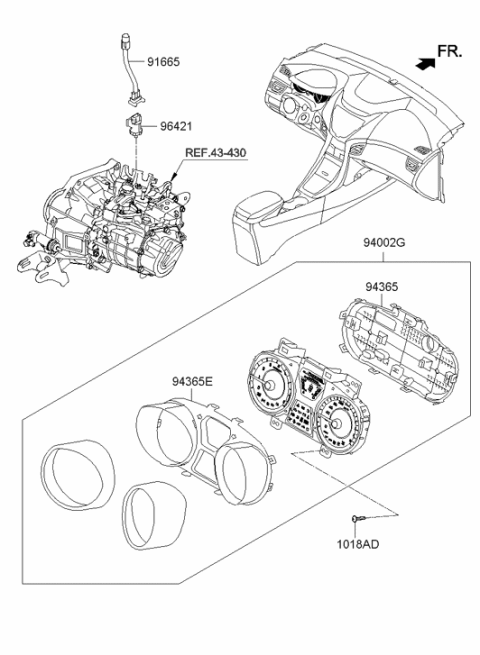 2014 Hyundai Elantra Instrument Cluster Assembly Diagram for 94004-3Y010