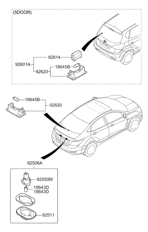 2012 Hyundai Accent License Plate Bulb Holder Assembly Diagram for 92550-1M000