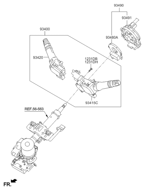 2012 Hyundai Accent Clock Spring Contact Assembly Diagram for 93490-1R451