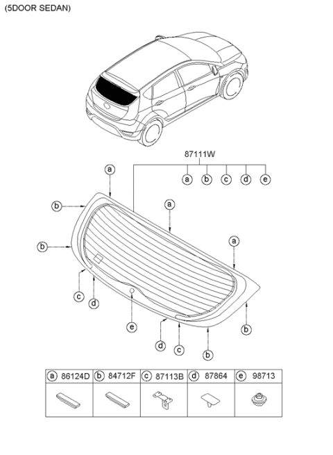 2014 Hyundai Accent Rear Window Glass & Moulding Diagram 2