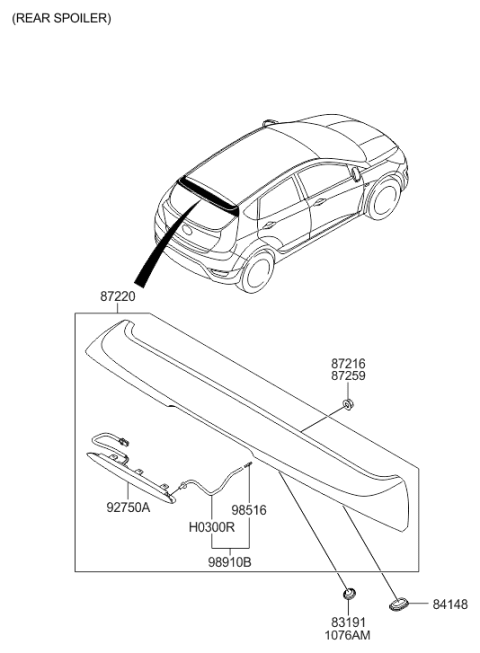 2013 Hyundai Accent Rear Spoiler Diagram for 87210-1R200