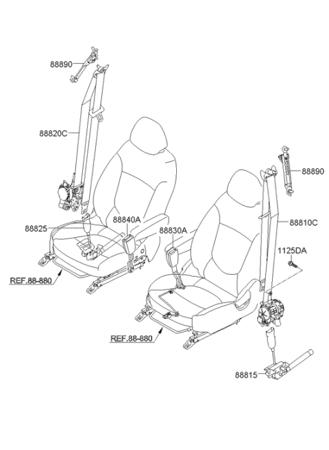 2011 Hyundai Accent Front Seat Belt Assembly Right Diagram for 88880-1R600-V2