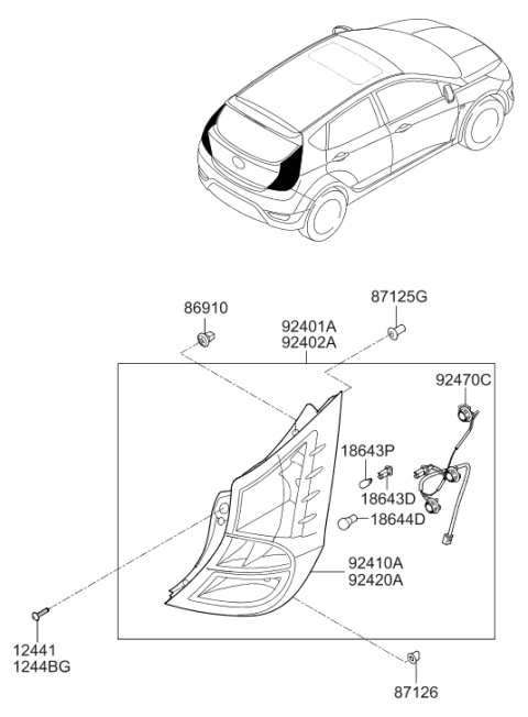 2014 Hyundai Accent Rear Combination Holder & Wiring Diagram for 92440-1R210