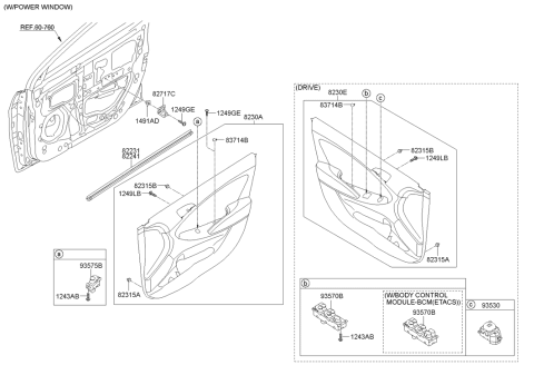 2014 Hyundai Accent Power Window Main Switch Assembly Diagram for 93570-1R100-S4