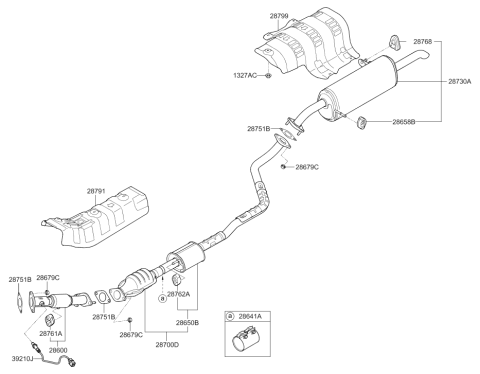 2012 Hyundai Accent Center Exhaust Pipe Diagram for 28650-1R220