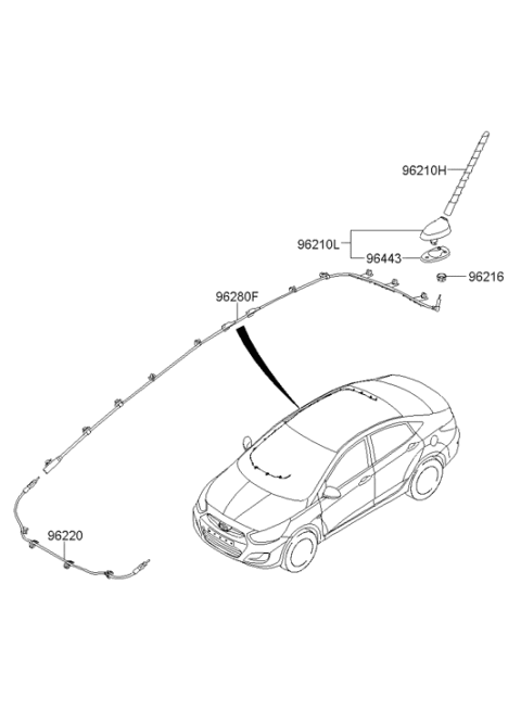 2011 Hyundai Accent Combination Antenna Assembly Diagram for 96213-1R100