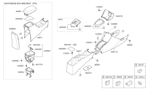 2014 Hyundai Accent Console Armrest Assembly Diagram for 84660-1R000-RY