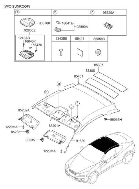 2012 Hyundai Genesis Coupe Overhead Console Lamp Assembly Diagram for 92810-2M000-X6
