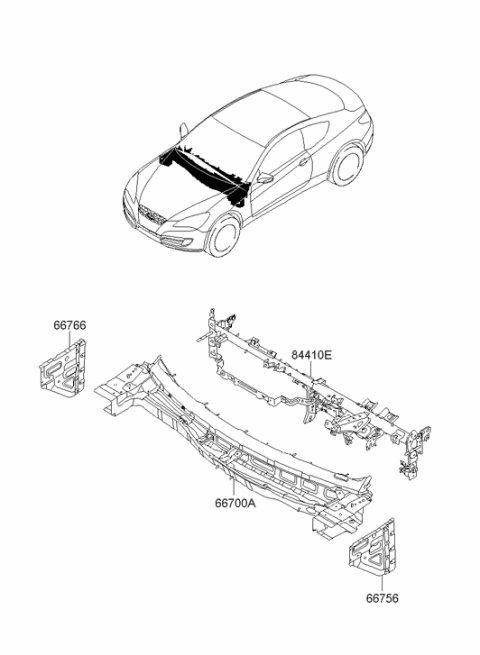 2008 Hyundai Genesis Coupe Panel-Cowl Side Outer Upper,Left Hand Diagram for 66756-2M000