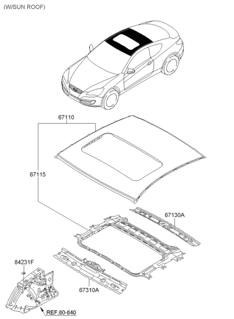 2009 Hyundai Genesis Coupe Panel Assembly-Roof Diagram for 67110-2M060