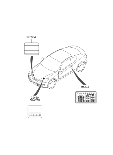 2008 Hyundai Genesis Coupe Tire Pressure Label Diagram for 05203-2M200