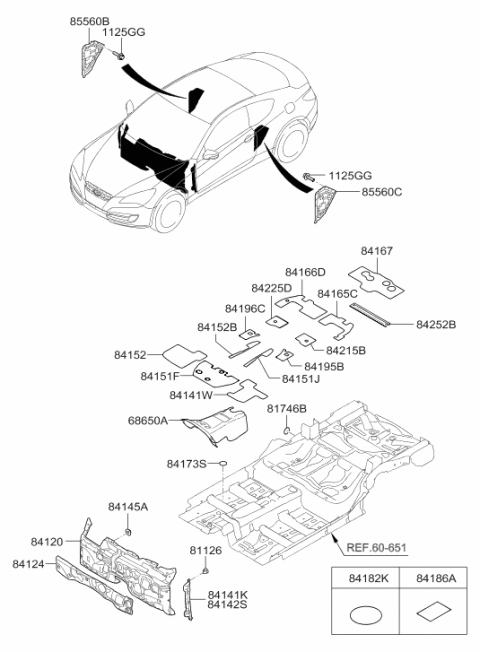 2008 Hyundai Genesis Coupe Dash Panel Insulator Diagram for 84124-2M000