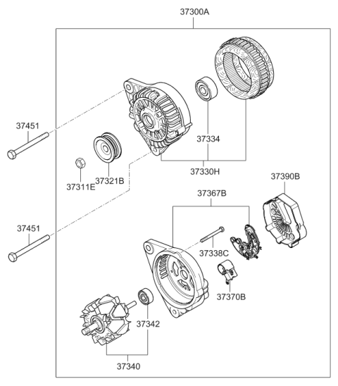 2009 Hyundai Genesis Coupe Generator Rectifier Assembly Diagram for 37367-3C001