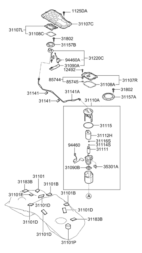 2009 Hyundai Genesis Coupe Fuel Pump Diagram for 31111-2J500