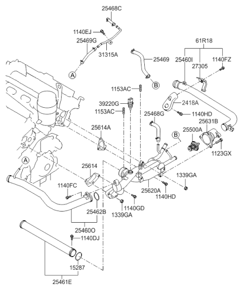 2011 Hyundai Genesis Coupe Thermostat Housing Assembly Diagram for 25620-3C700