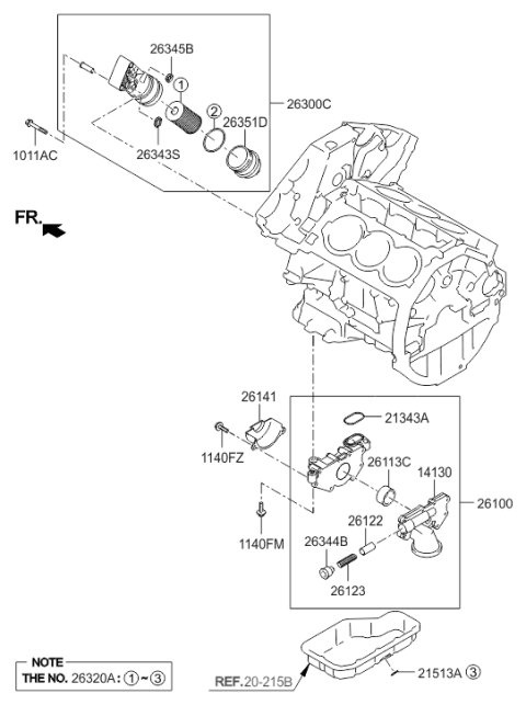 2008 Hyundai Genesis Coupe Oil Pump Assembly Diagram for 21310-2C000