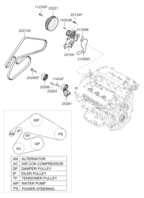 2010 Hyundai Genesis Coupe Pulley-Water Pump Diagram for 25129-25001