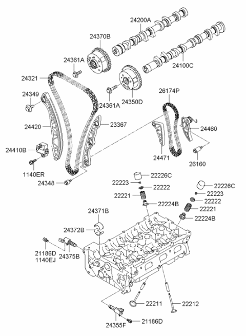 2008 Hyundai Genesis Coupe Exhaust Valve Diagram for 22212-2C400