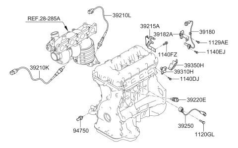 2010 Hyundai Genesis Coupe Sensor Assembly-Oxygen (EX/MANI.) Diagram for 39210-2C200