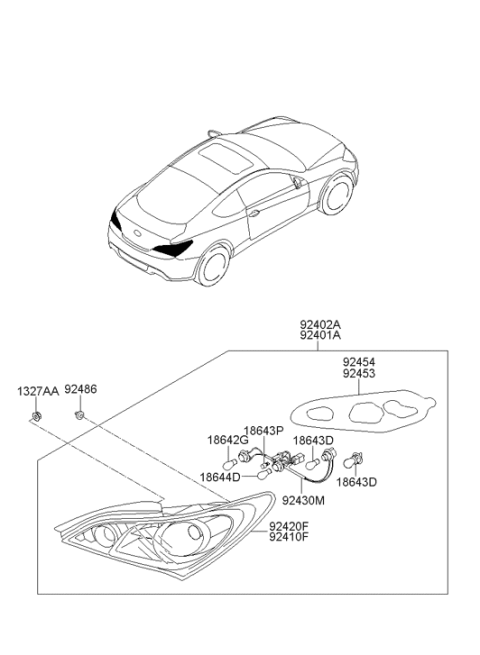 2012 Hyundai Genesis Coupe Lamp Holder And Wiring Assembly Diagram for 92430-2M050